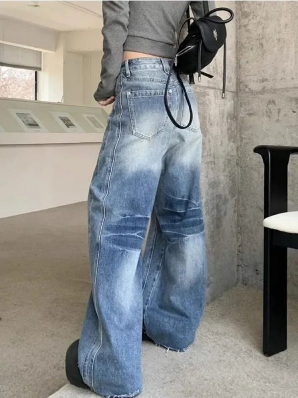 Vintage Washed Wide-Leg Jeans - Y2K Outfits for Women, Cute & Aesthetic