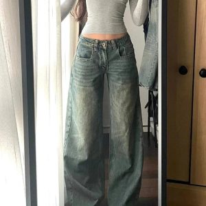 Vintage Washed Wide-Leg Jeans - Y2K Outfits for Women, Cute & Aesthetic