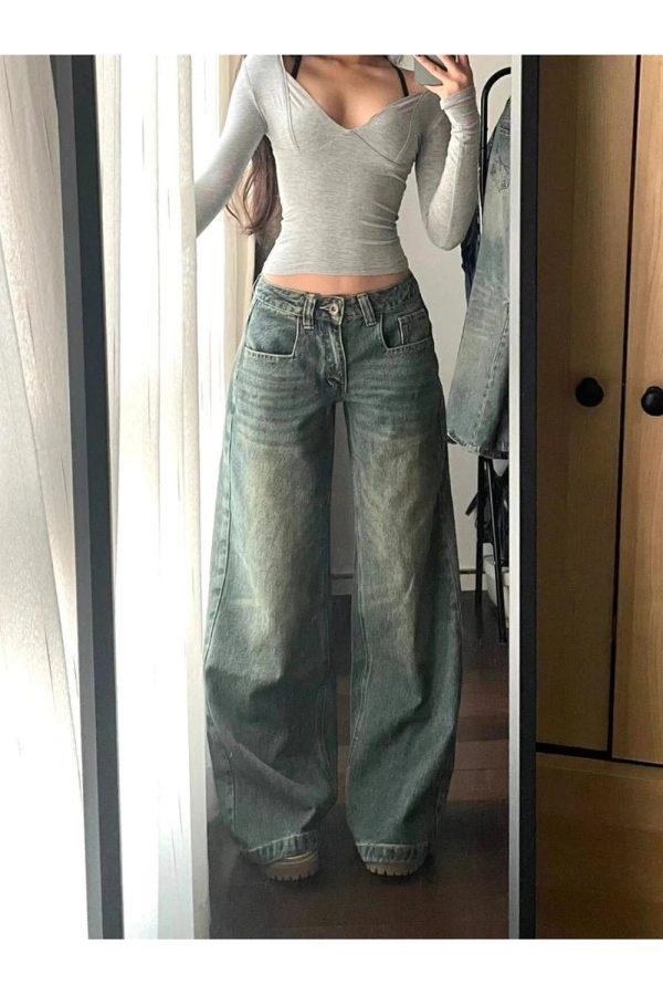 Vintage Washed Wide-Leg Jeans - Y2K Outfits for Women, Cute & Aesthetic