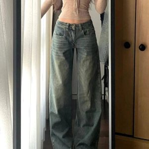 Vintage Washed Wide-Leg Jeans - Y2K Outfits for Women, Cute & Aesthetic