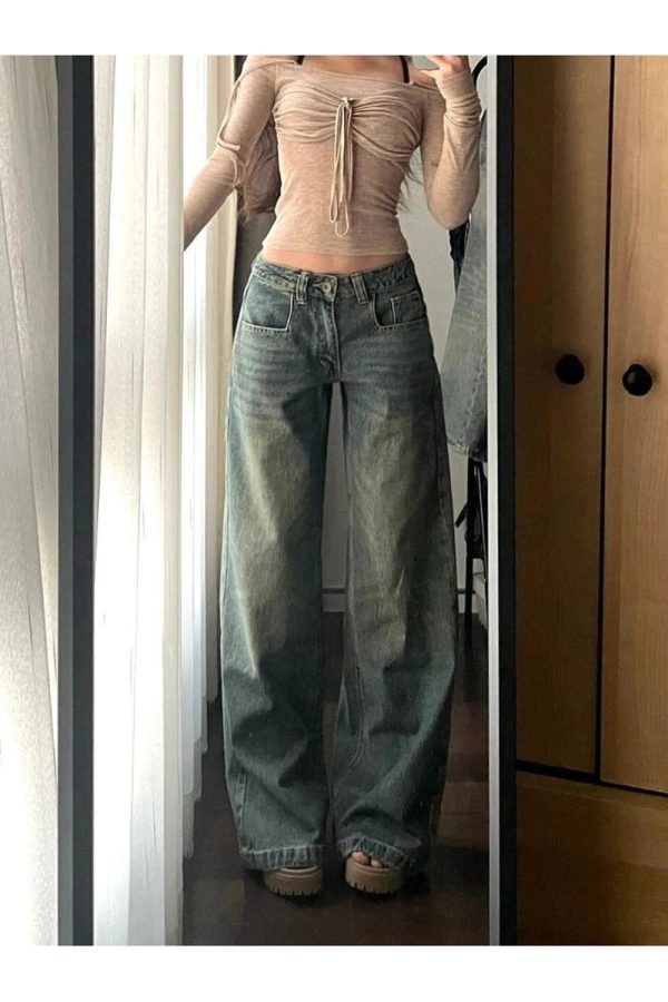 Vintage Washed Wide-Leg Jeans - Y2K Outfits for Women, Cute & Aesthetic