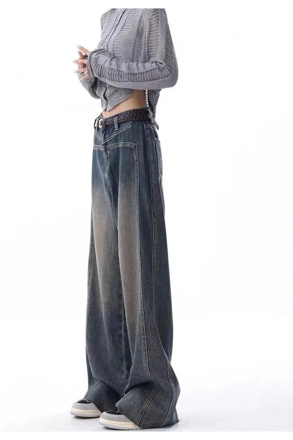 Vintage Washed Wide-Leg Jeans for Y2K Outfits, Emo & Club Styles