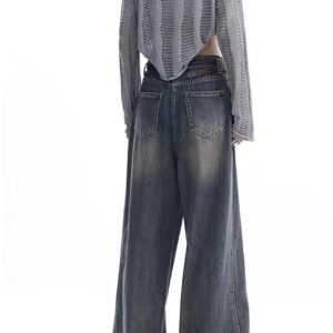 Vintage Washed Wide-Leg Jeans for Y2K Outfits, Emo & Club Styles