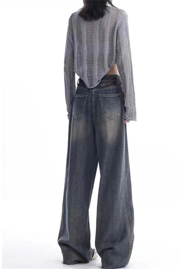 Vintage Washed Wide-Leg Jeans for Y2K Outfits, Emo & Club Styles