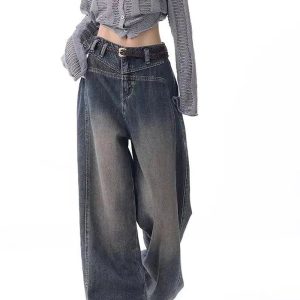 Vintage Washed Wide-Leg Jeans for Y2K Outfits, Emo & Club Styles