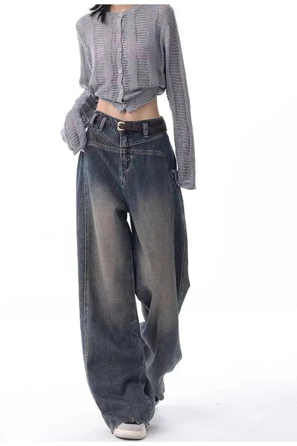 Vintage Washed Wide-Leg Jeans for Y2K Outfits, Emo & Club Styles