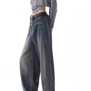 Vintage Washed Wide-Leg Jeans for Y2K Outfits, Emo & Club Styles