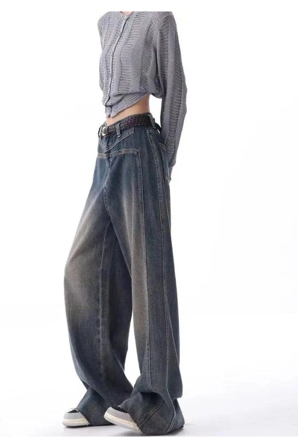 Vintage Washed Wide-Leg Jeans for Y2K Outfits, Emo & Club Styles