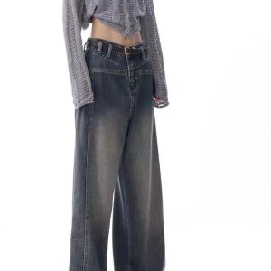 Vintage Washed Wide-Leg Jeans for Y2K Outfits, Emo & Club Styles