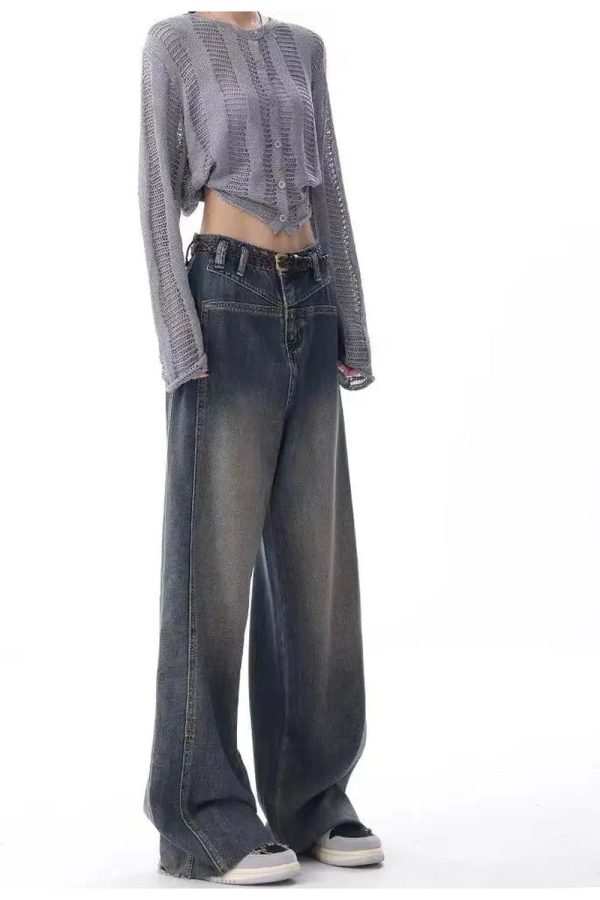 Vintage Washed Wide-Leg Jeans for Y2K Outfits, Emo & Club Styles