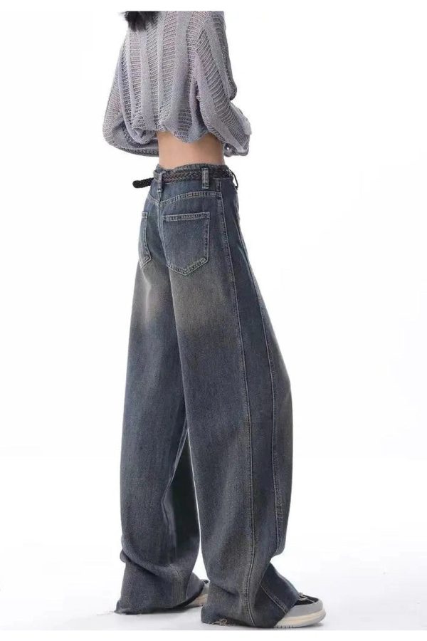 Vintage Washed Wide-Leg Jeans for Y2K Outfits, Emo & Club Styles