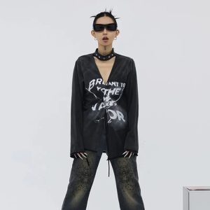 Void Graffiti Top - Trendy Y2K Outfits for Women, Emo & Club Style