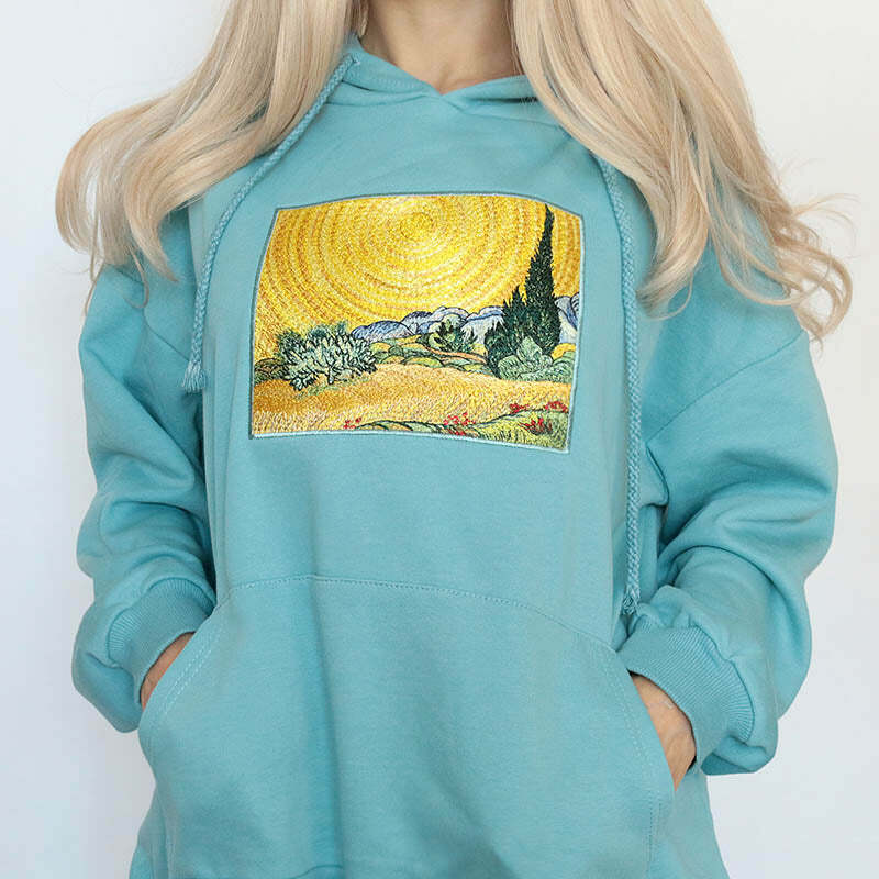 Wheat Field with Cypresses Hoodie - Trendy Y2K Outfits for Women