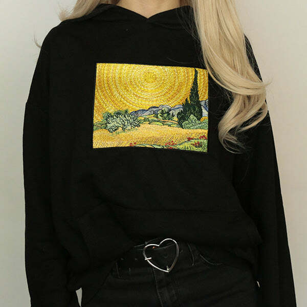 Wheat Field with Cypresses Hoodie - Trendy Y2K Outfits for Women