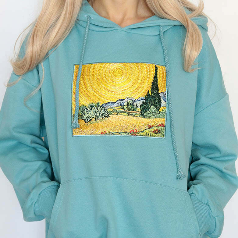 Wheat Field with Cypresses Hoodie - Trendy Y2K Outfits for Women