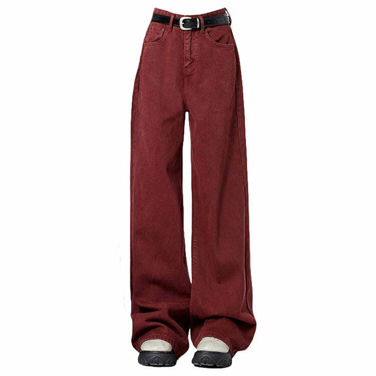 Wine Red Wide-Leg Jeans - Trendy Y2K Outfits for Women & Girls