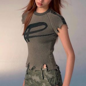 Worn Out Logo Knit Top - Trendy Y2K Outfits for Women & Club Style