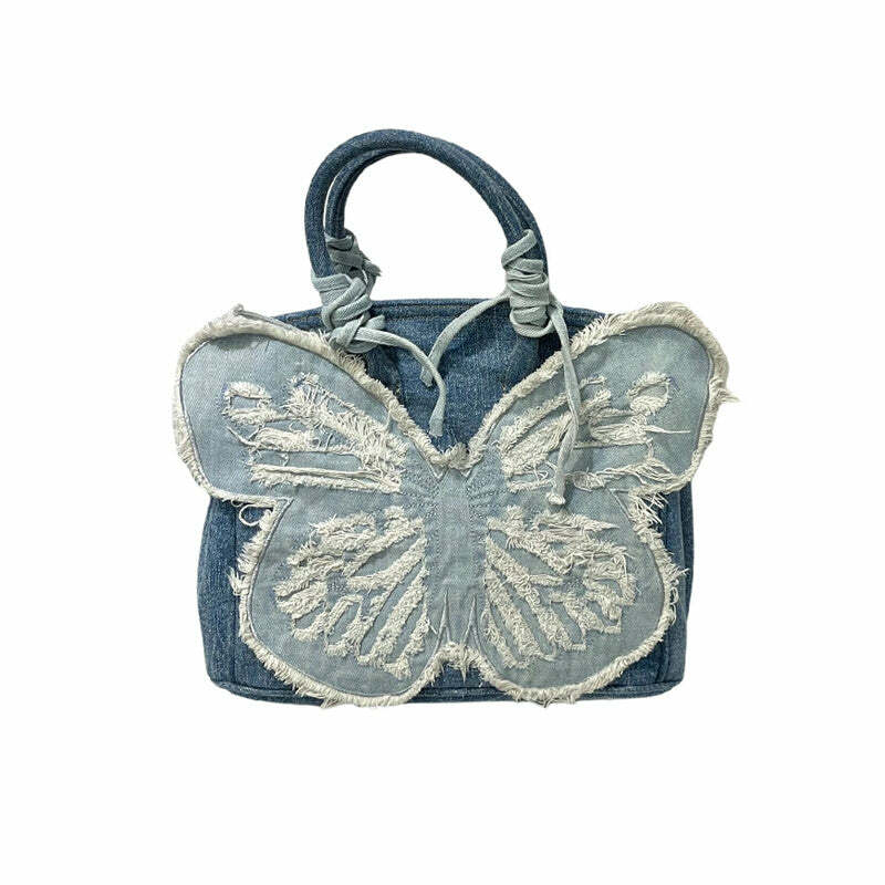 Y2K Aesthetic Denim Butterfly Handbag - Trendy Y2K Outfits for Women