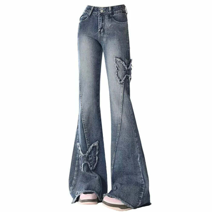 Y2K Butterfly Flare Jeans - Trendy Y2K Outfits for Women & Girls