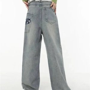 Y2K Loose Fit Logo Jeans - Trendy Y2K Outfits for Women & Girls