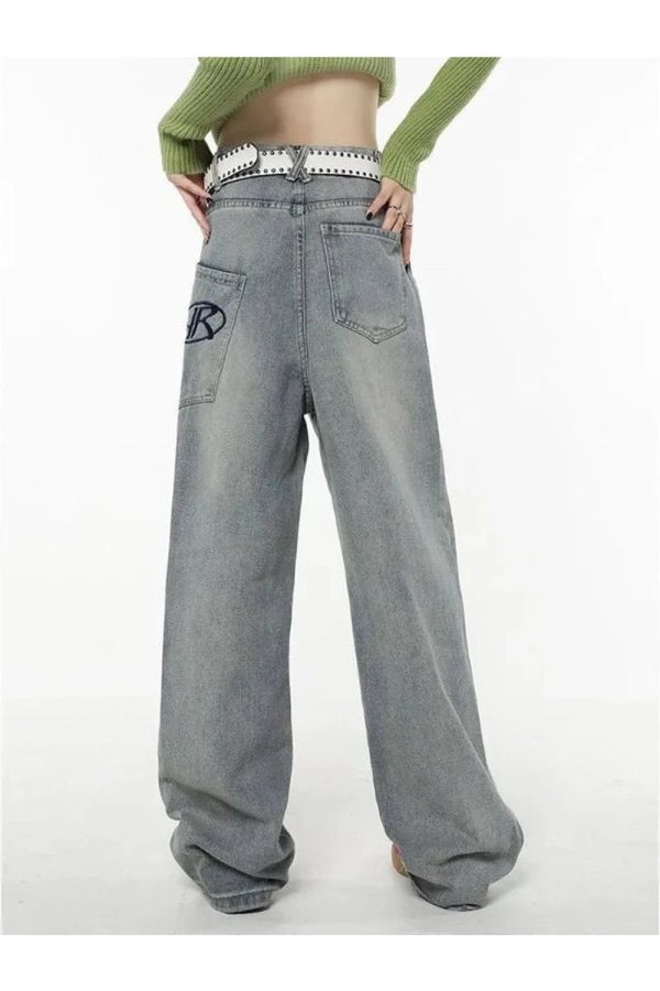 Y2K Loose Fit Logo Jeans - Trendy Y2K Outfits for Women & Girls