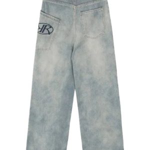 Y2K Loose Fit Logo Jeans - Trendy Y2K Outfits for Women & Girls