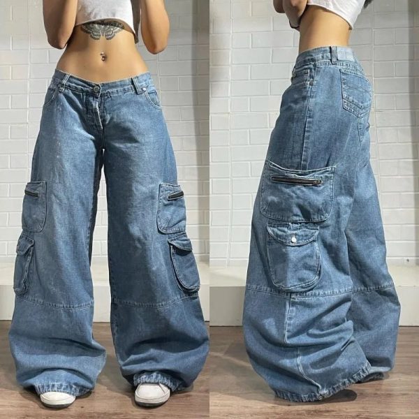 Y2K Oversized Pocket Jeans - Trendy Y2K Outfits for Women & Girls