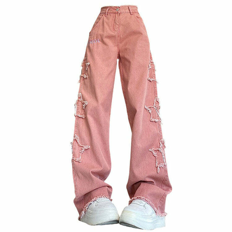 Y2K Pink Star Jeans - Trendy Y2K Outfits for Women, Cute & Aesthetic