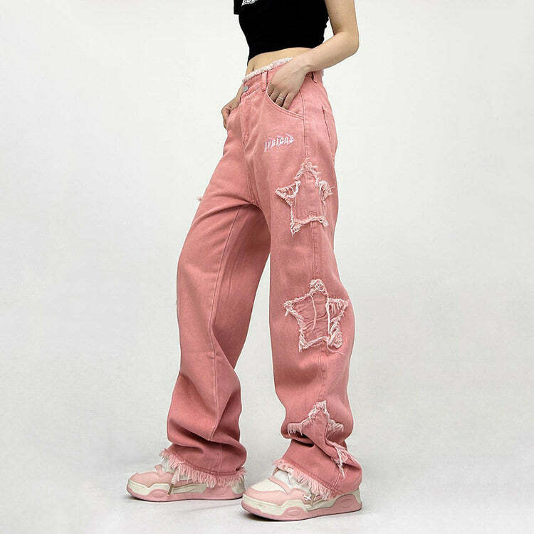 Y2K Pink Star Jeans - Trendy Y2K Outfits for Women, Cute & Aesthetic