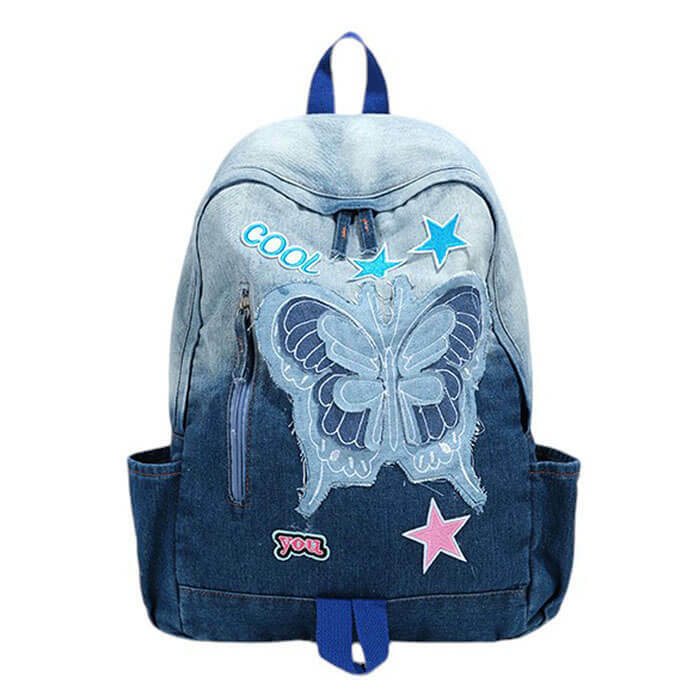 Y2K Style Butterfly Denim Backpack - Trendy Y2K Outfits for Women