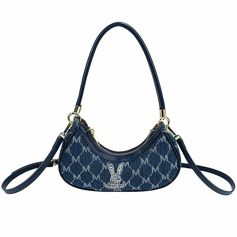 Y2K Style Monogram Pattern Denim Bag for Women - Trendy Y2K Outfits