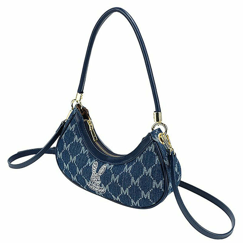 Y2K Style Monogram Pattern Denim Bag for Women - Trendy Y2K Outfits