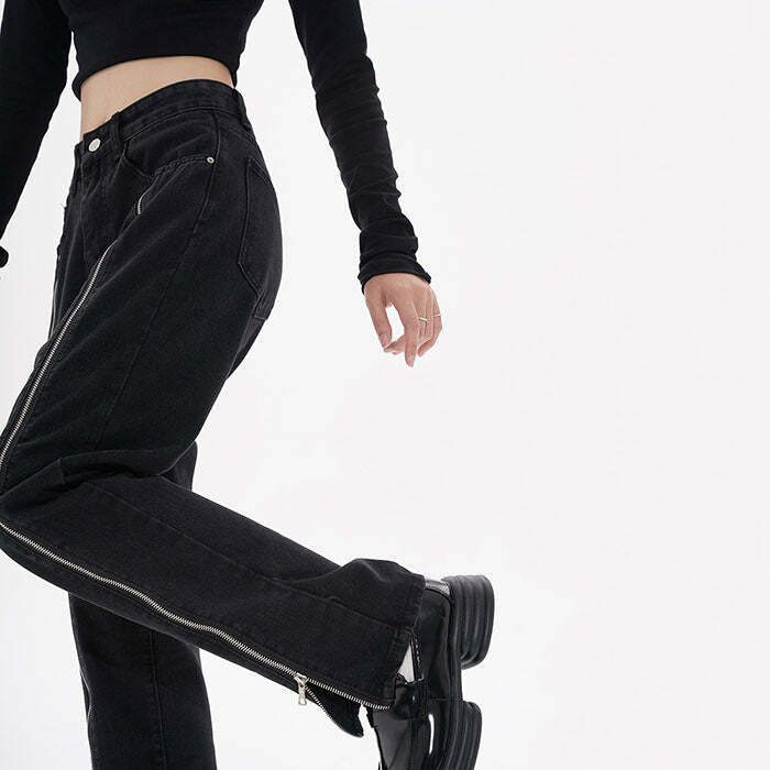 Zip Up Leg Grunge Jeans - Y2K Outfits for Women, Emo & Aesthetic Styles